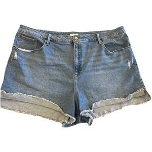 Good American Good Curve Shorts Womens 26 Blue Raw Hem High Rise Denim Stretch